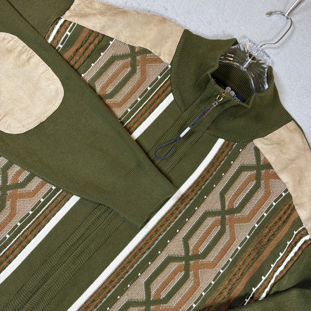Michael 88 Irvin Men's Green Zip up Sweater Geometric Pattern Size 2XL NWT
